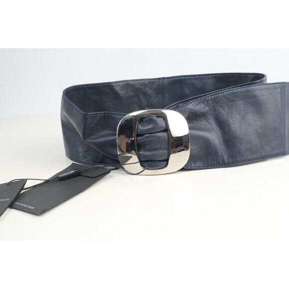 Giorgio Armani Navy Soft Leather Wide Waist Belt Size 40 Elegant Italian Luxury main image 5